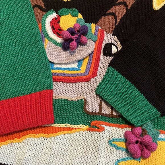 Raquel's Collection Sweater SZ Large Elephant Southwest Fiesta Funky Knit - Picture 7 of 10